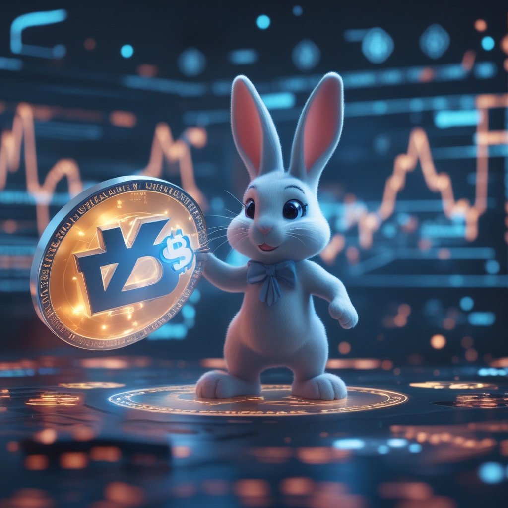 Western Union stablecoin: A friendly cartoon rabbit holding a magic card that keeps prices steady