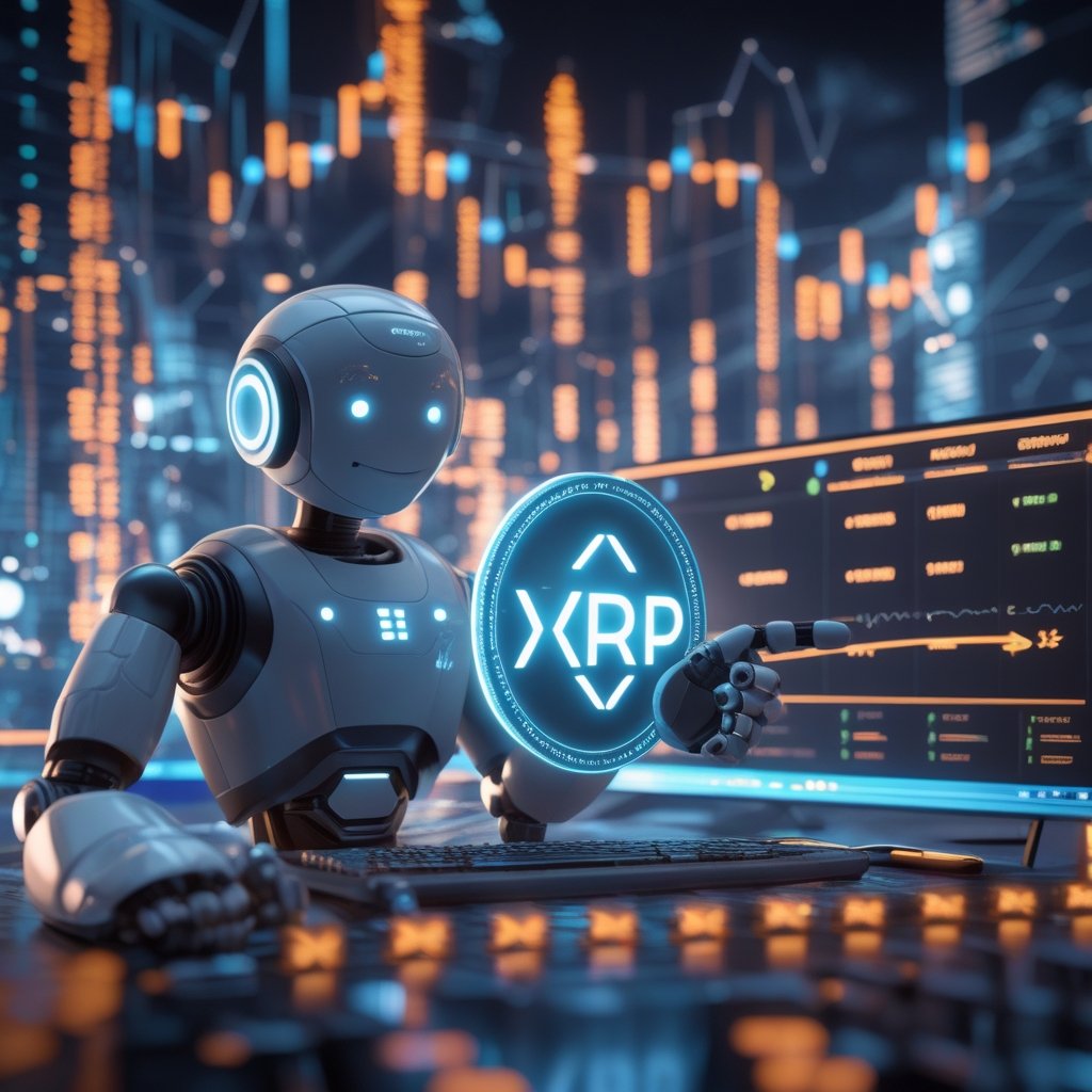 XRP $10 prediction: A friendly robot teacher (ChatGPT) pointing at a board with XRP numbers