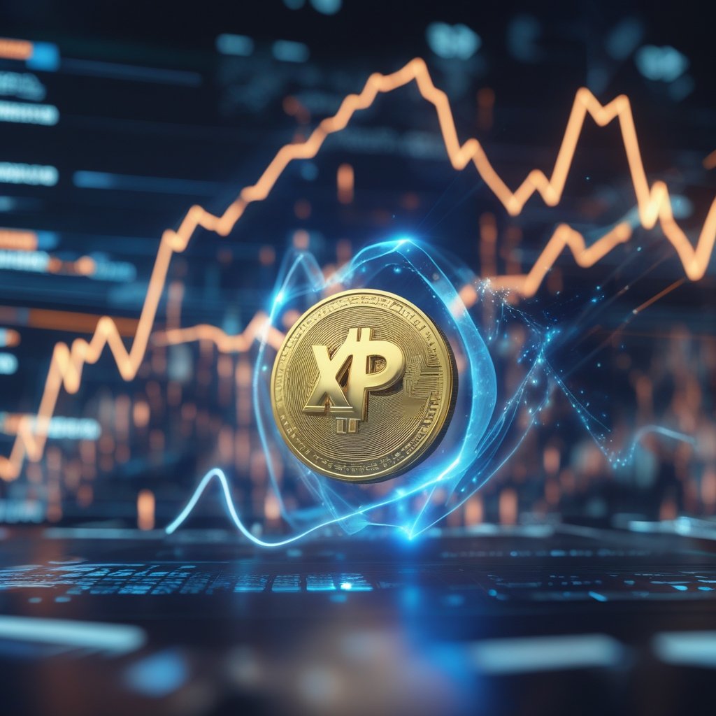 XRP ETF inflows: A happy cartoon showing XRP going up and down like a wave, with a bright future ahead