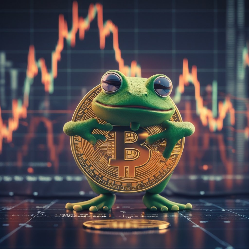 XRP crypto: Pepe meme frog with crypto chart background, illustrating potential rally