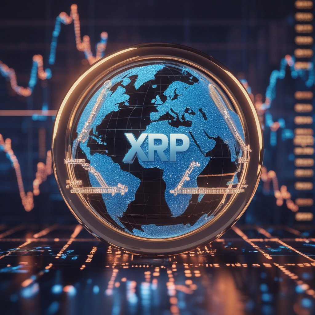 XRP plumbing narrative: A cartoon bank using XRP pipes to send money fast across a globe