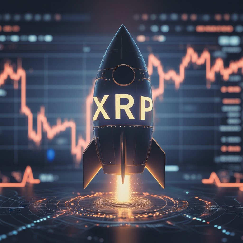 XRP price drop: A simple cartoon showing a sad rocket going down instead of up, with XRP letters on it