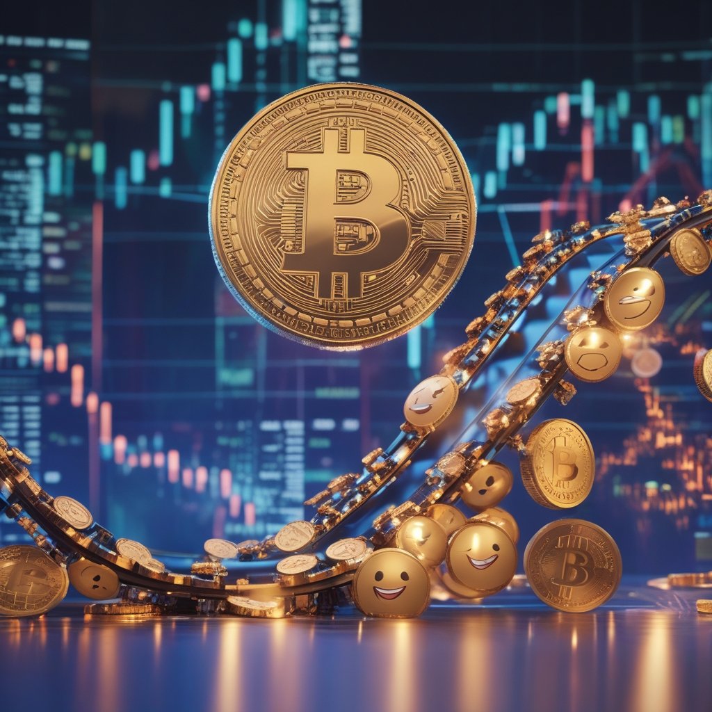 XRP price prediction 2025: A cartoon roller coaster made of coins, going up and down with happy and surprised faces