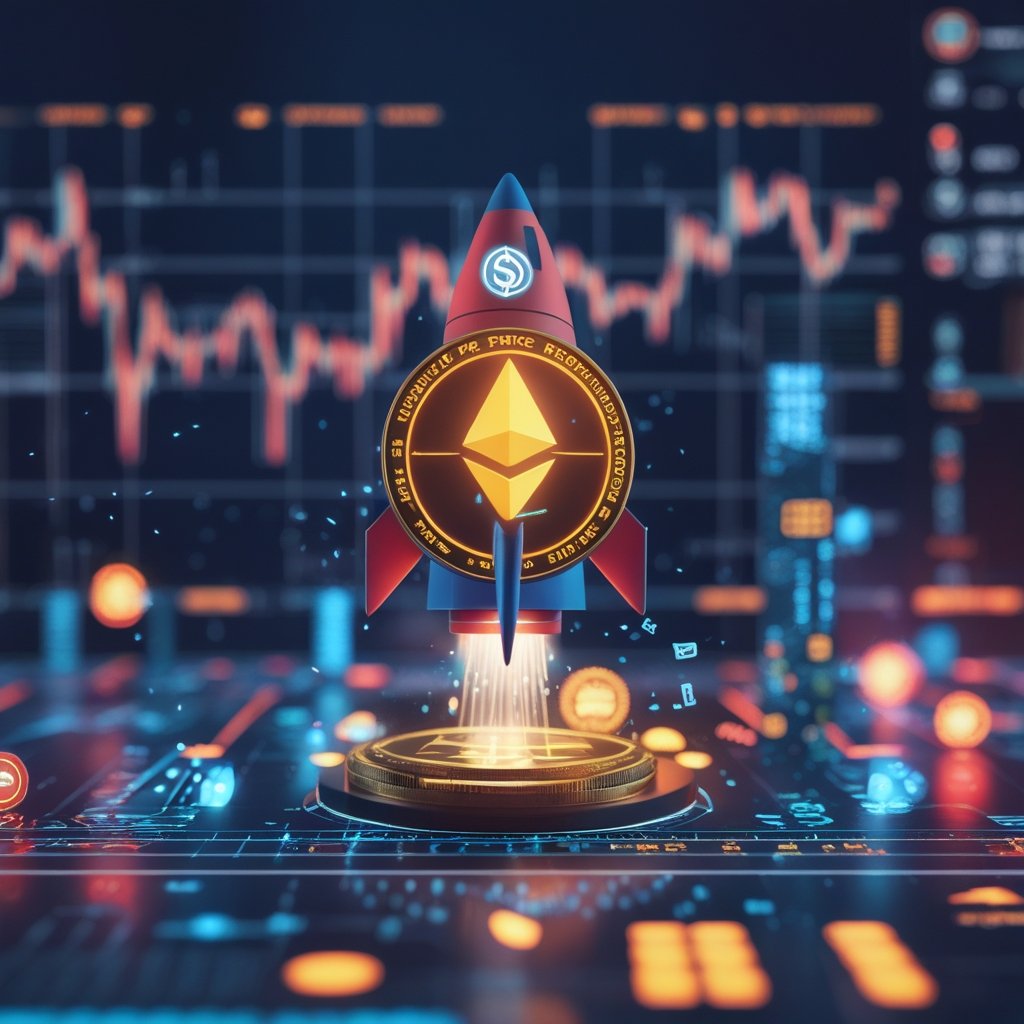 XRP price prediction 2025: A colorful cartoon showing XRP as a rocket ship flying up with money symbols
