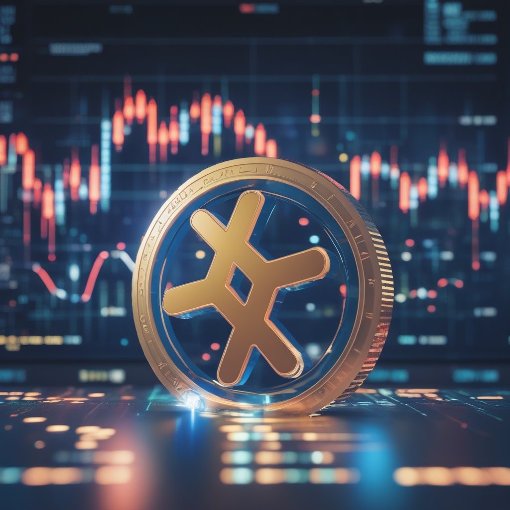 XRP price prediction 2025: A friendly cartoon XRP coin with a big smile, jumping over a rainbow