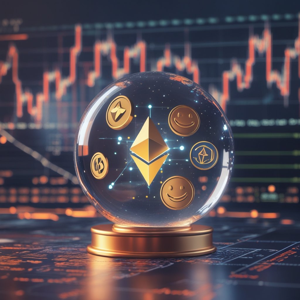 XRP price prediction: A friendly crystal ball showing XRP, Solana, and Zcash with happy faces, simple and magical