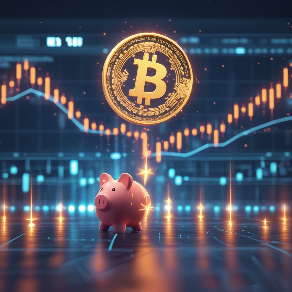 XRP price prediction: A happy child watching digital coins rise toward stars while holding a piggy bank