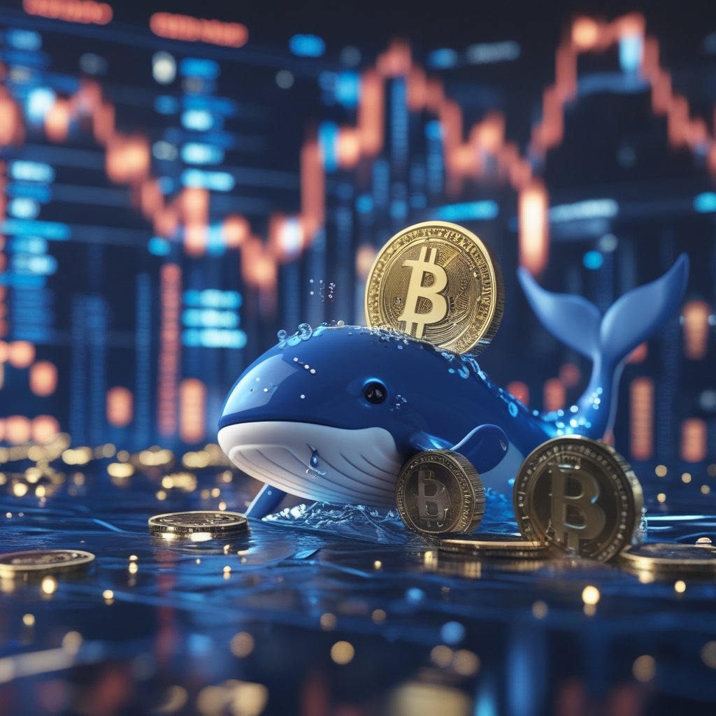 XRP wallets shrink: A friendly cartoon whale swimming with XRP coins