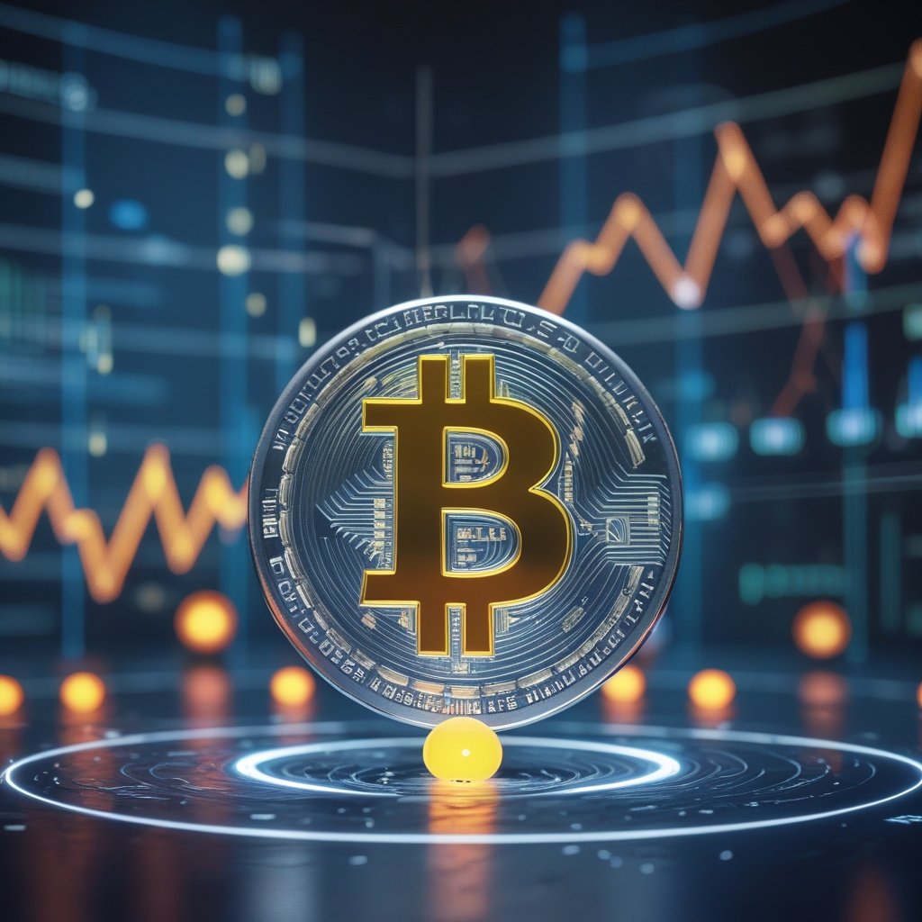 bitcoin bottom indicators: A cartoon bouncy ball with a Bitcoin symbol, showing it bouncing high and then low, with simple labels like 'Up!' and 'Down!'