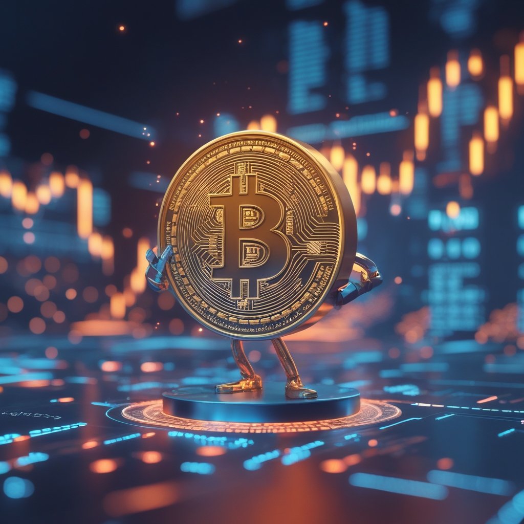 bitcoin price surge: A cartoon of a big pie chart showing Bitcoin taking up most of the pie