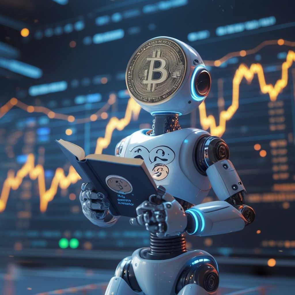 crypto daybook americas: A friendly robot holding a book of rules with smiling faces