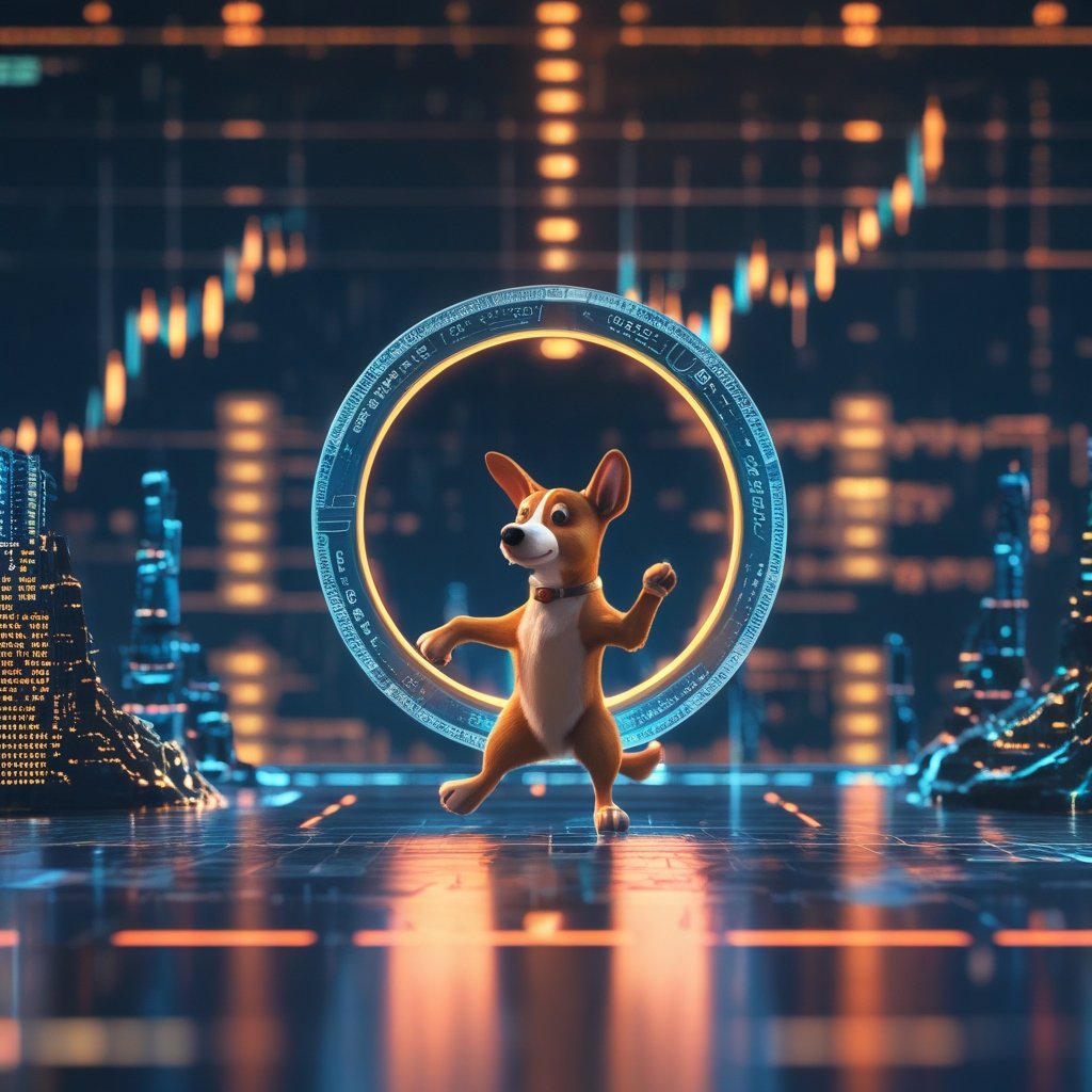 crypto funds: A cartoon dog catching a frisbee shaped like a coin