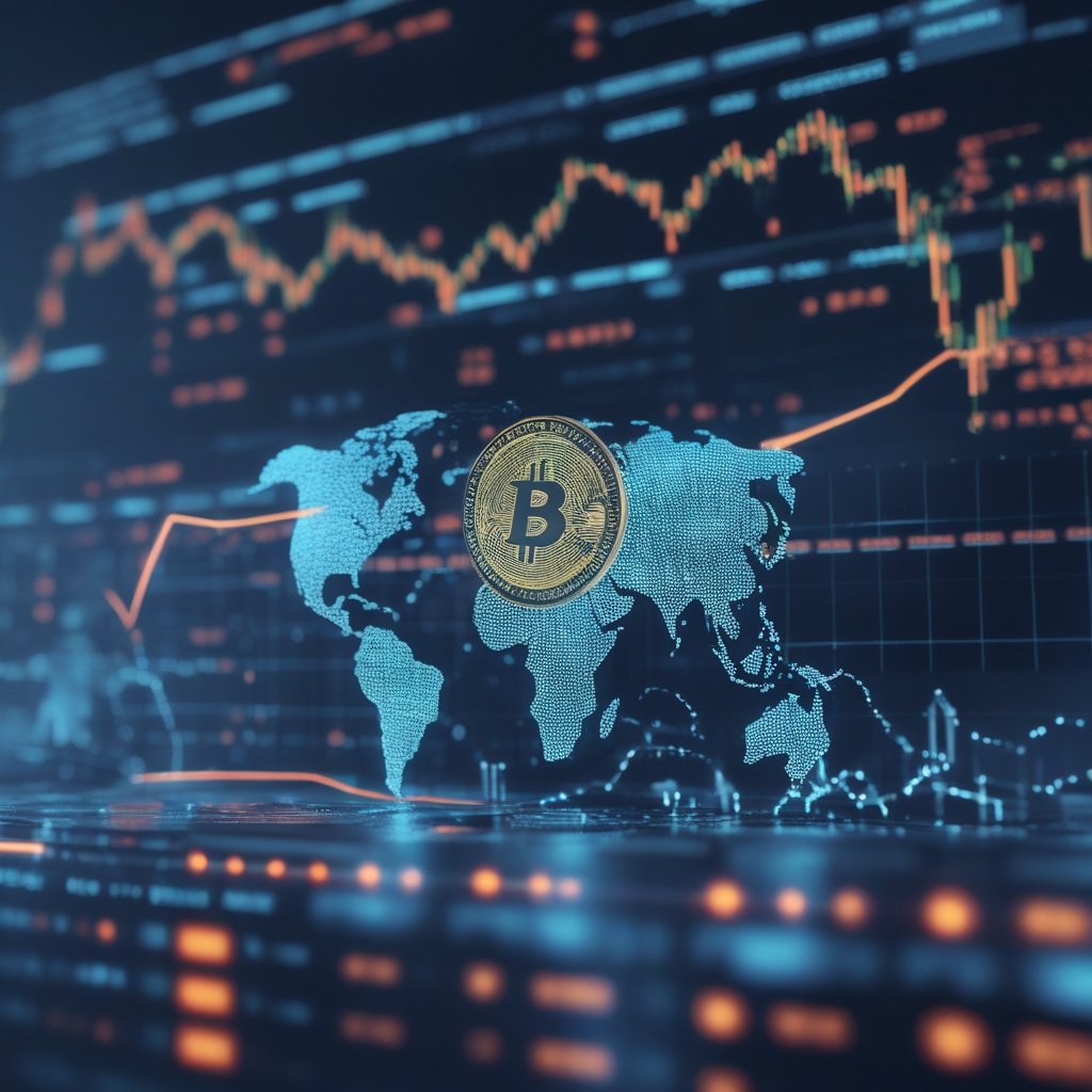 cryptocurrency mergers: A world map highlighting key regions for crypto M&A activity with glowing markers