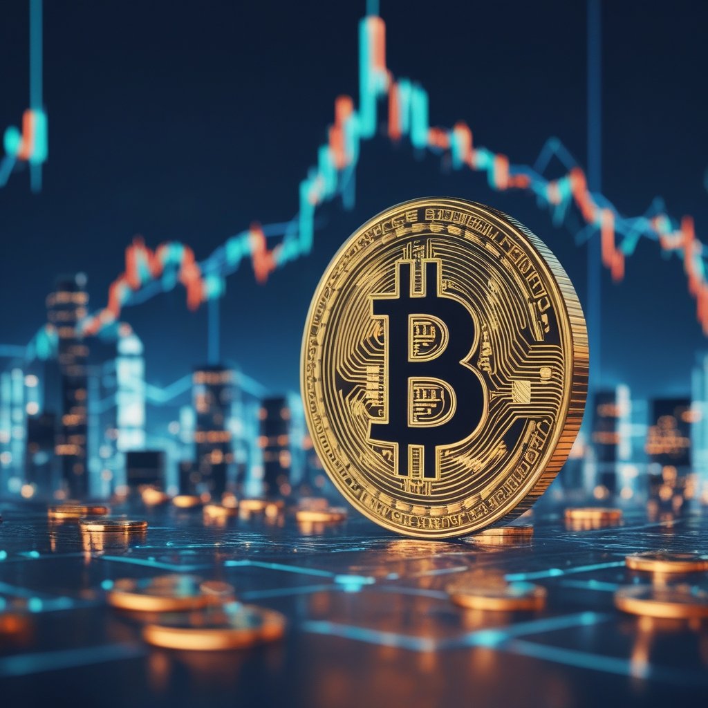 cryptocurrency ownership: A bright future with digital coins floating above a city skyline