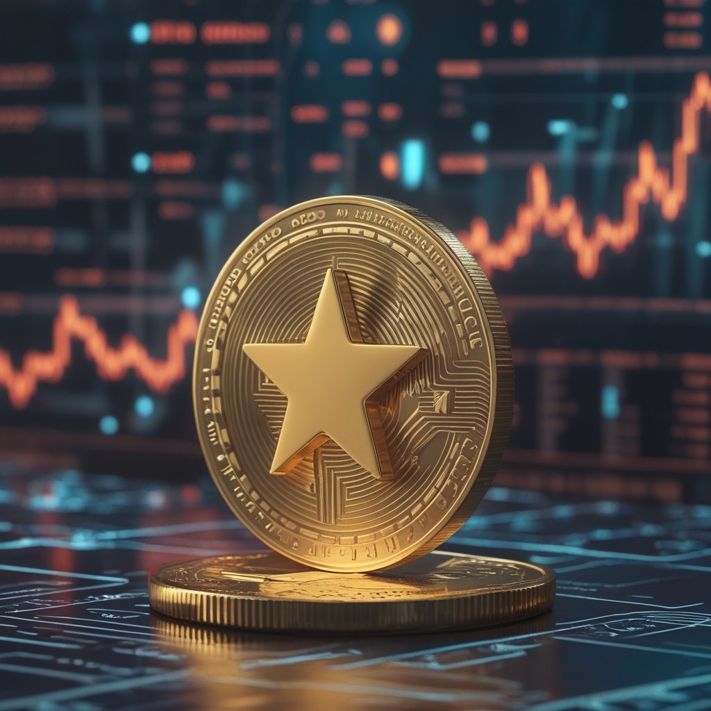 multi-chain stablecoin regulation: A cartoon gold star sticker being placed on a digital coin