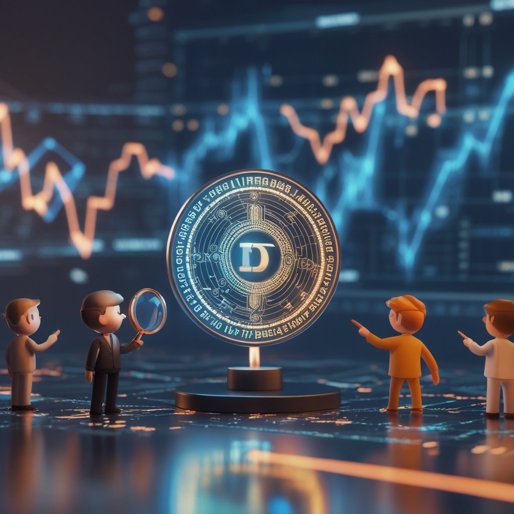 prediction markets: A cartoon detective with a magnifying glass looking at numbers and charts, while other characters just point at the sky.