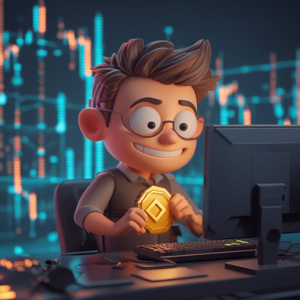 rogue employee Binance: A cartoon character with a mischievous smile holding a computer, with a sad face on the screen
