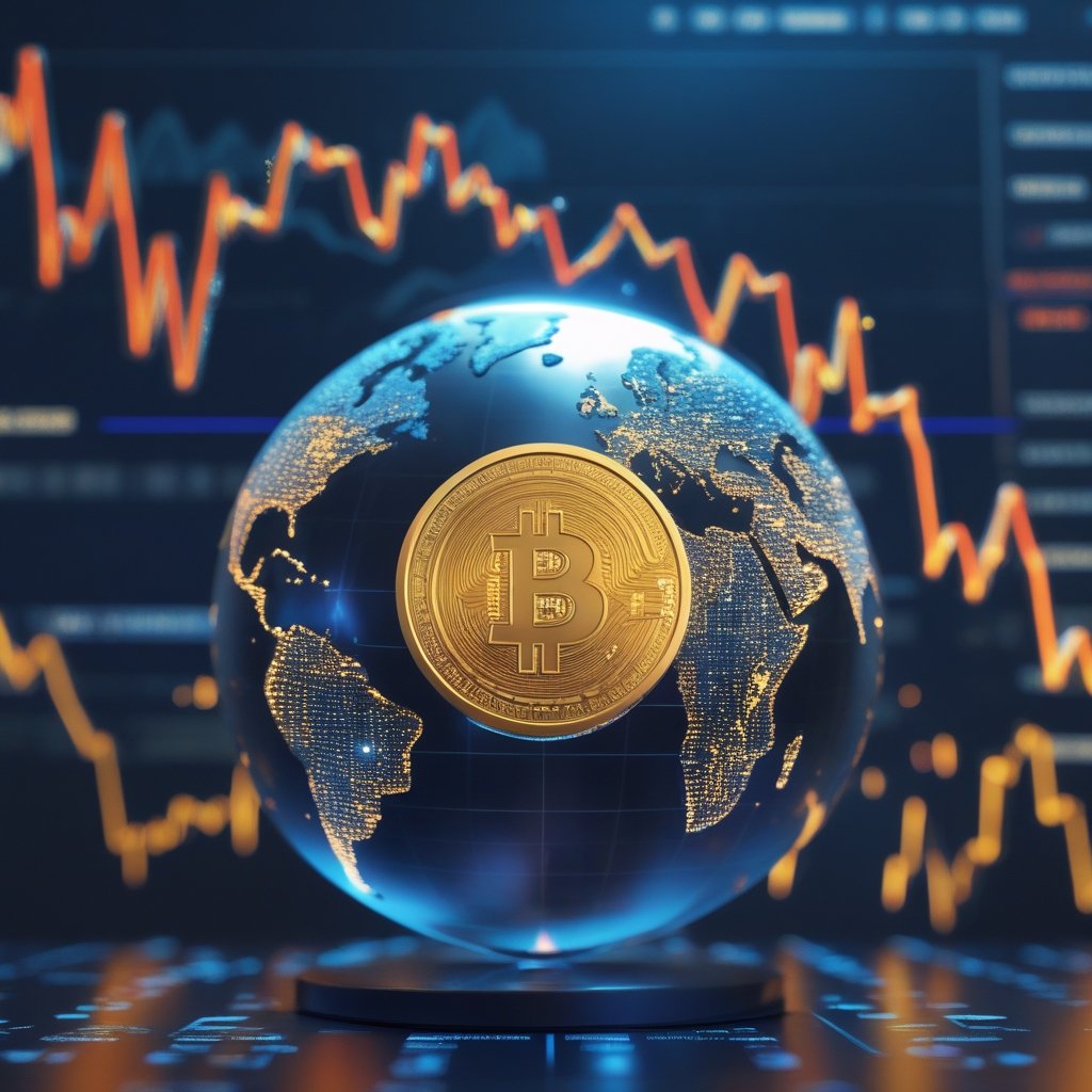 stablecoins: A globe with digital coins flowing out of some countries