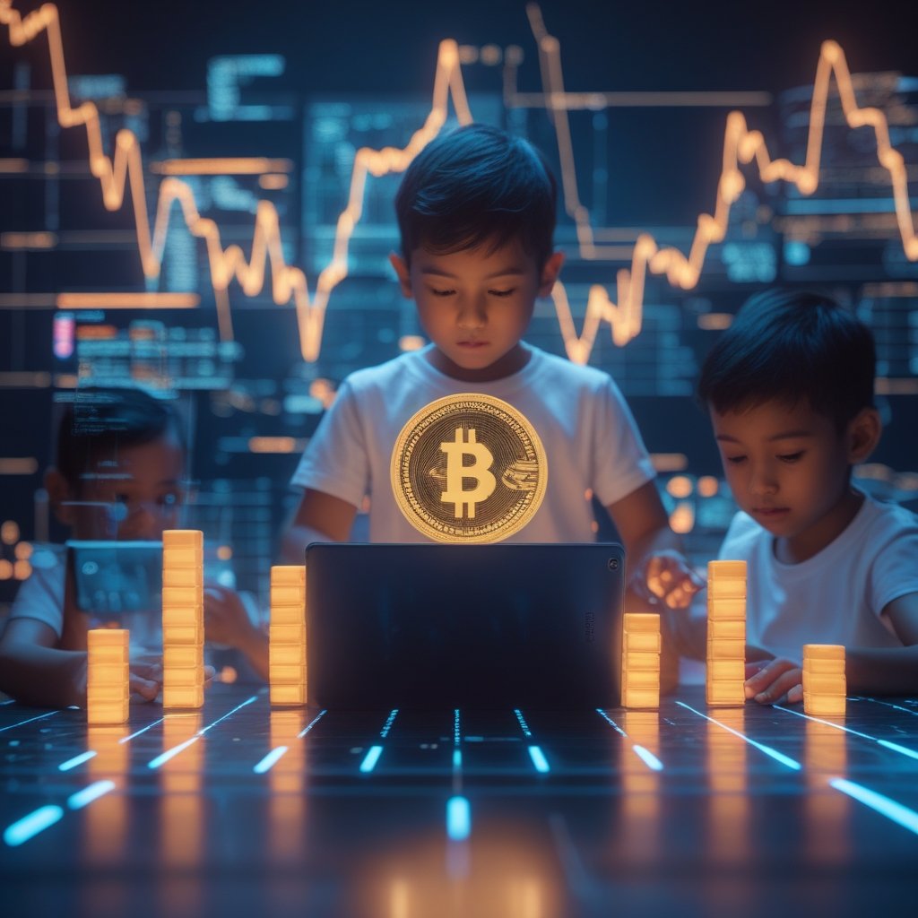 tokenized fund: Children playing with digital blocks on a tablet