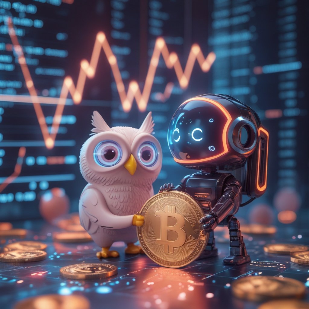 tokenized liquidity fund: Two cartoon characters, one representing State Street (like a wise owl) and one representing Galaxy (like a tech-savvy robot), working together to build a digital piggy bank